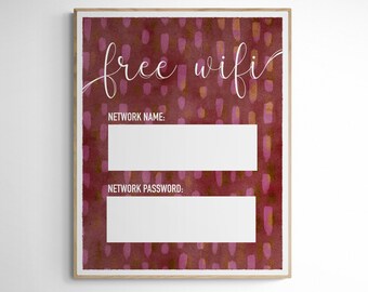 Wifi Sign Digital Download Printable AirBnb Coffee Shop Breakroom Digital Download Wall Art