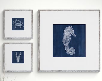 Blue Nautical Wall Art Print Set, Coastal Decor (Digital Download)