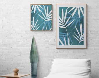 Palm Leaves Wall Art Print Set, Tropical Beach Wall Art Digital Download