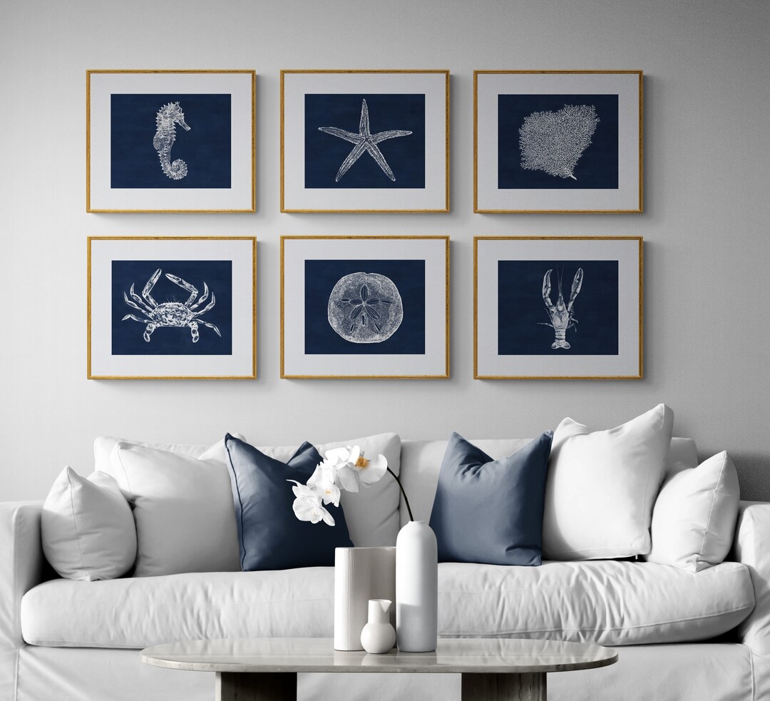 Nautical Wall Art Set of 6, Blue Beach House Art Decor - Etsy
