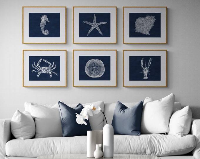 Nautical Wall Art Set of 6 Blue Beach House Art Decor Etsy