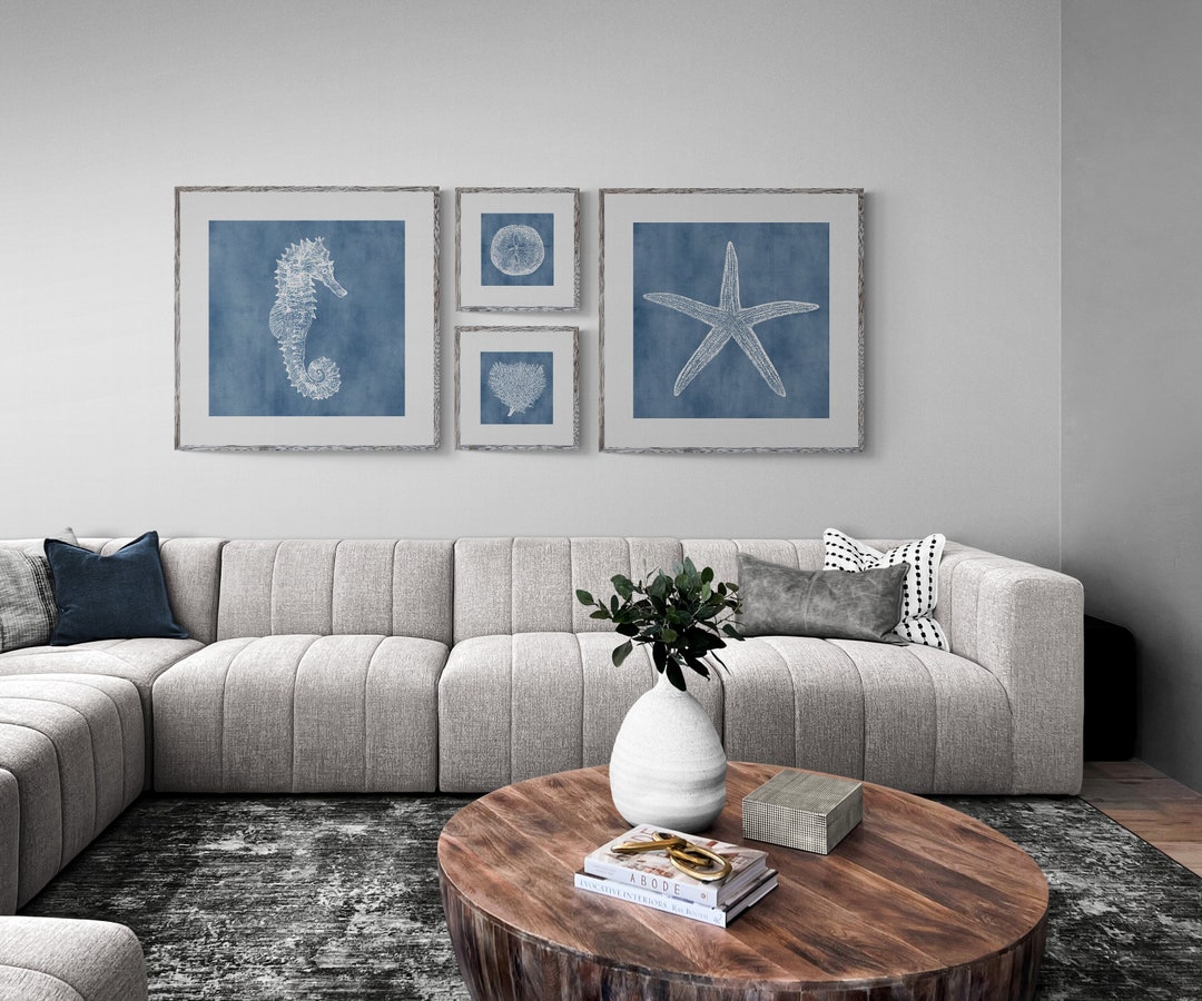 Blue Beach House Wall Art Set of 4 Wall Art, Coastal Printable Wall Art ...