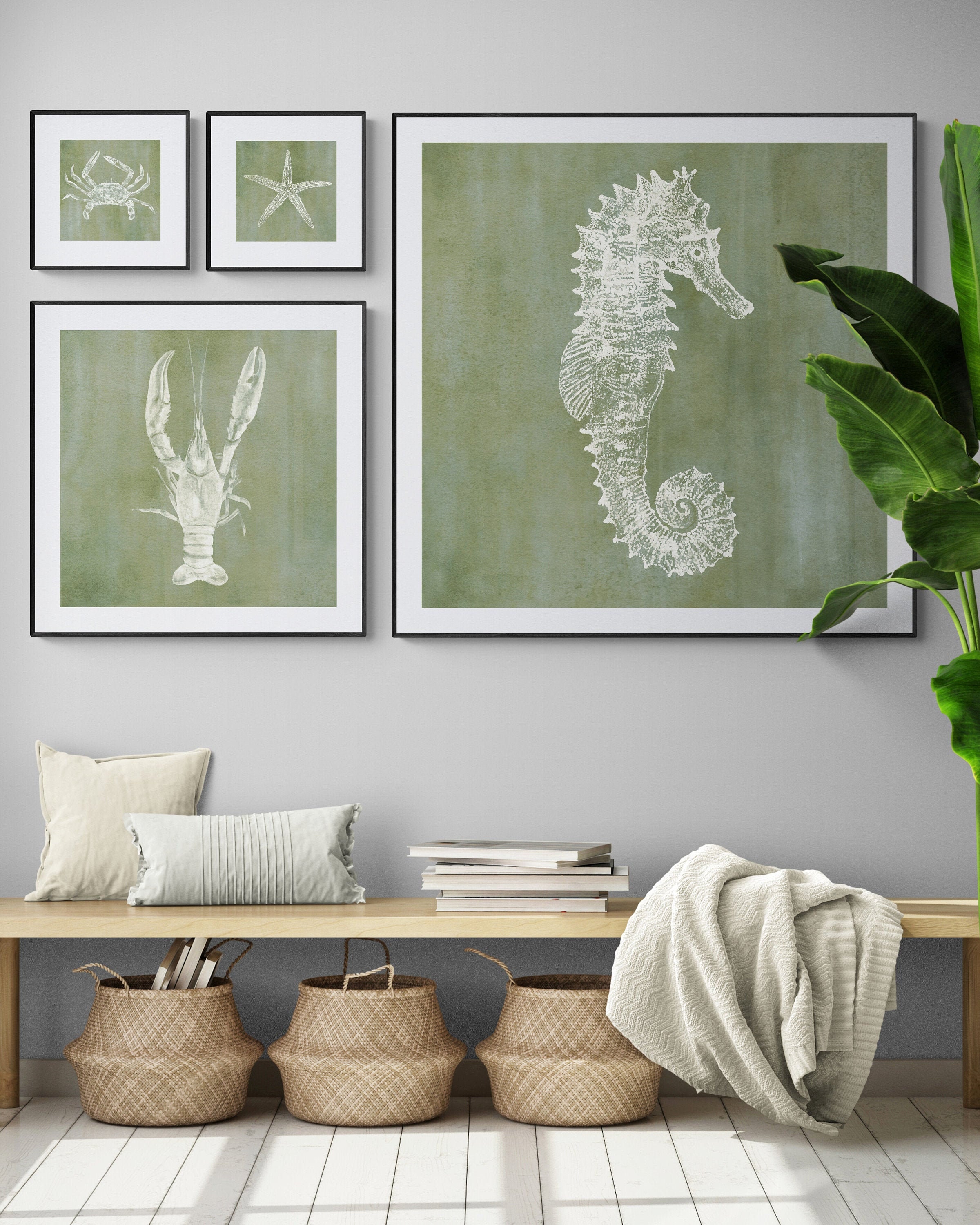 Beach House Art Set, Modern Coastal Wall Decor, Neutral Beach House
