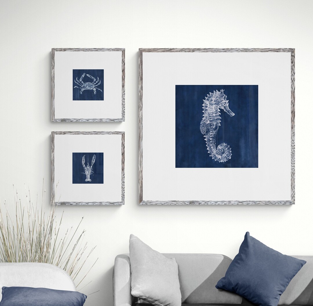 Blue Coastal Wall Art Prints Digital Download Set of 3, Nautical Art