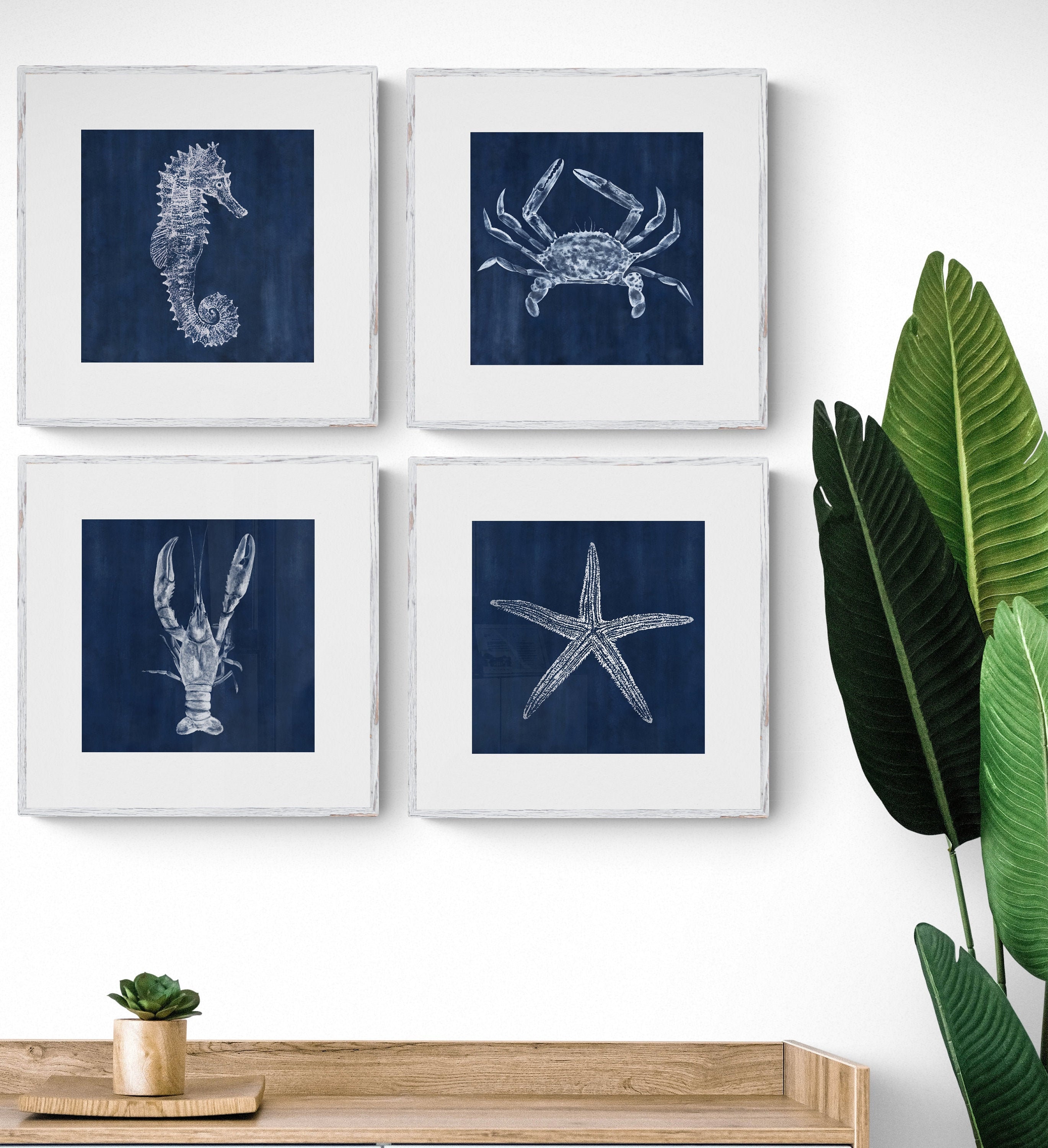 Nautical Wall Art Set of 4, Blue Beach House Art Decor - Etsy