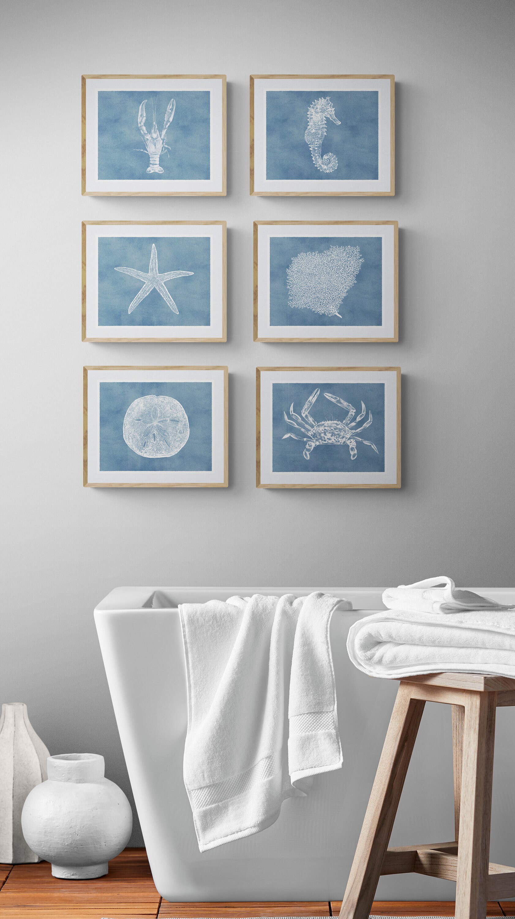 Set 0f 6 Nautical Art Prints Set of 6 Light Blue and White - Etsy