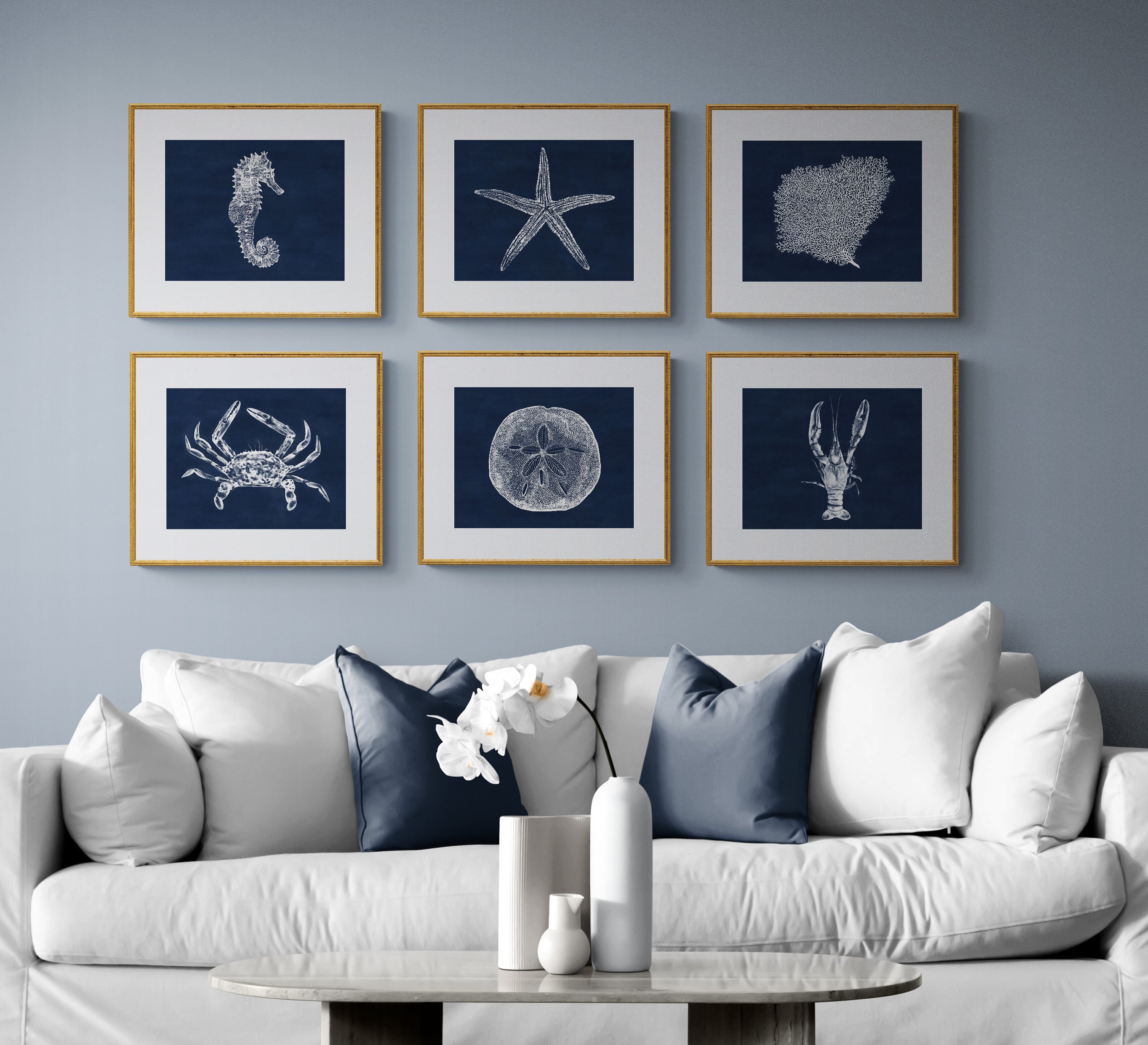 Nautical Wall Art Set of 6, Blue Beach House Art Decor - Etsy