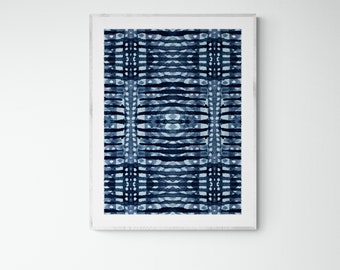 Indigo Blue Boho Wall Art, Instant Download Art Printable, Midcentury Modern Art