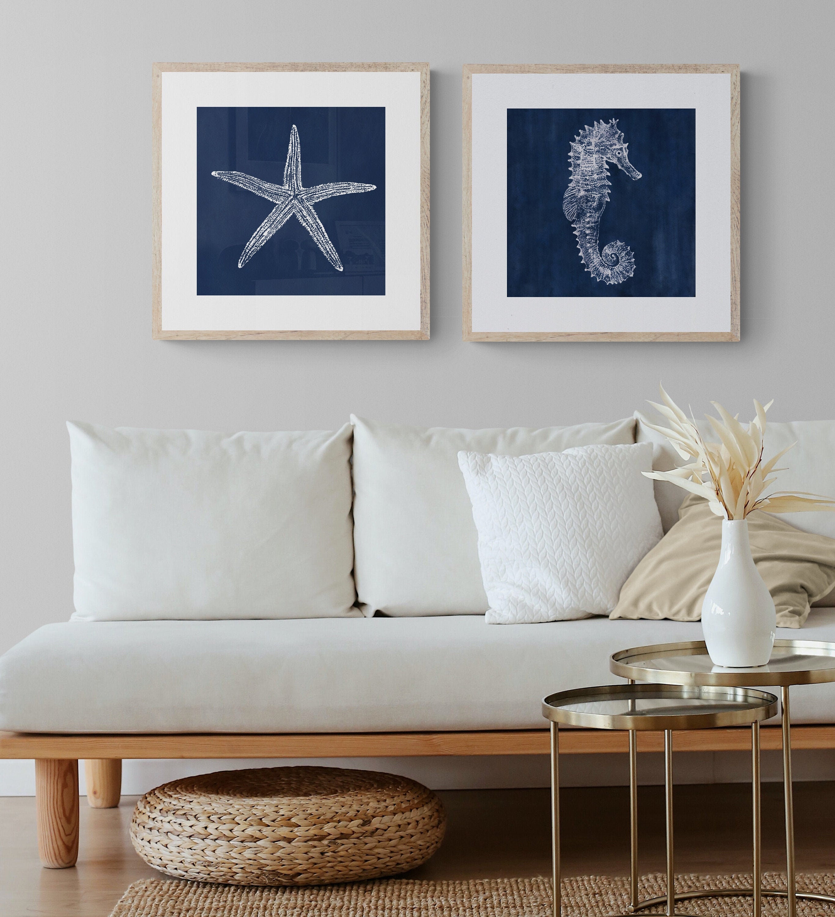 Coastal Wall Art Set of 2 in Nautical Blue Color - Etsy