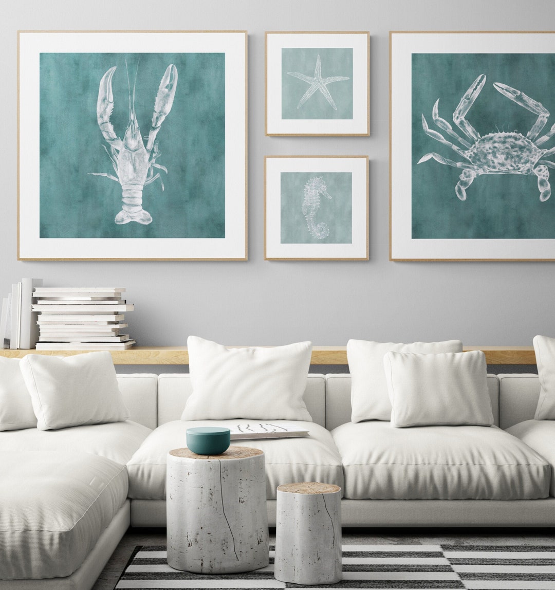 Modern Minimalist Coastal Wall Art Set in Lagoon, Blue Green Beach ...