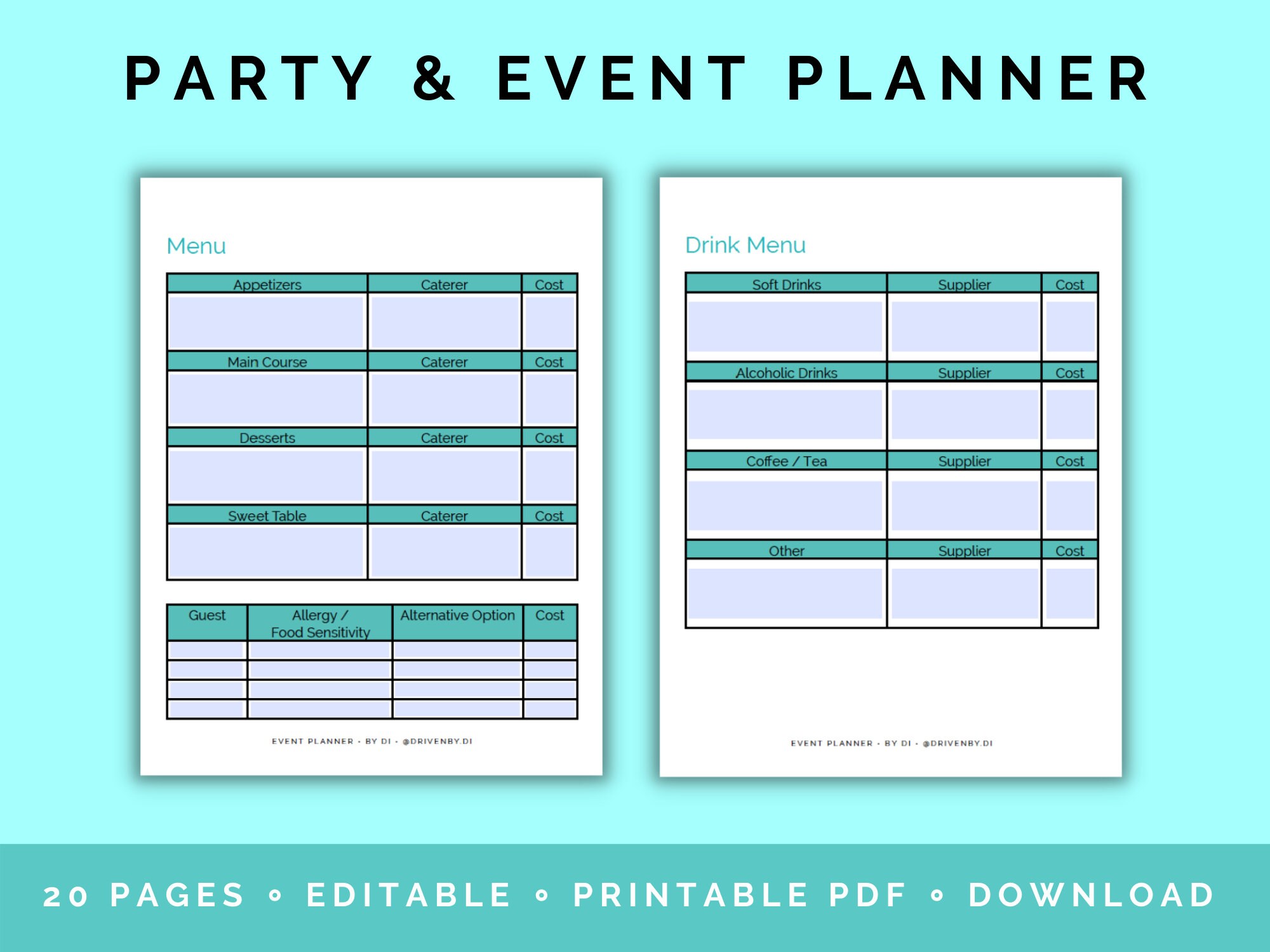 Event Party Planner
 Event & Party Planner 20 Page Printable PDF With Editable PDF Form