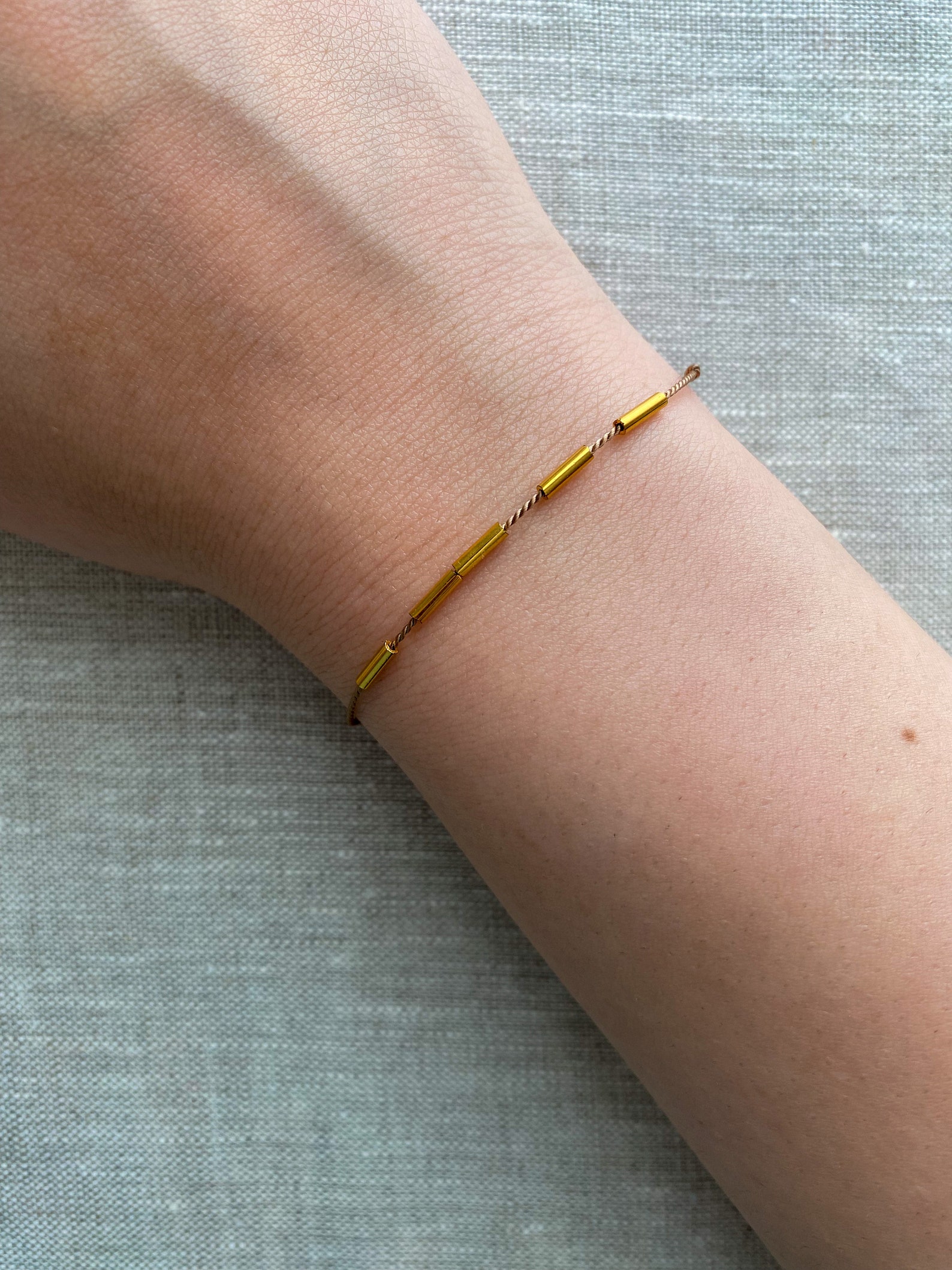 Minimalist Silk Bracelet With Gold Plated Tubes Aurora Etsy