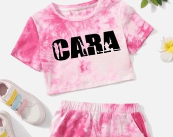 CHEER Tie-Dye Cropped Top & Short Set with Name personalization