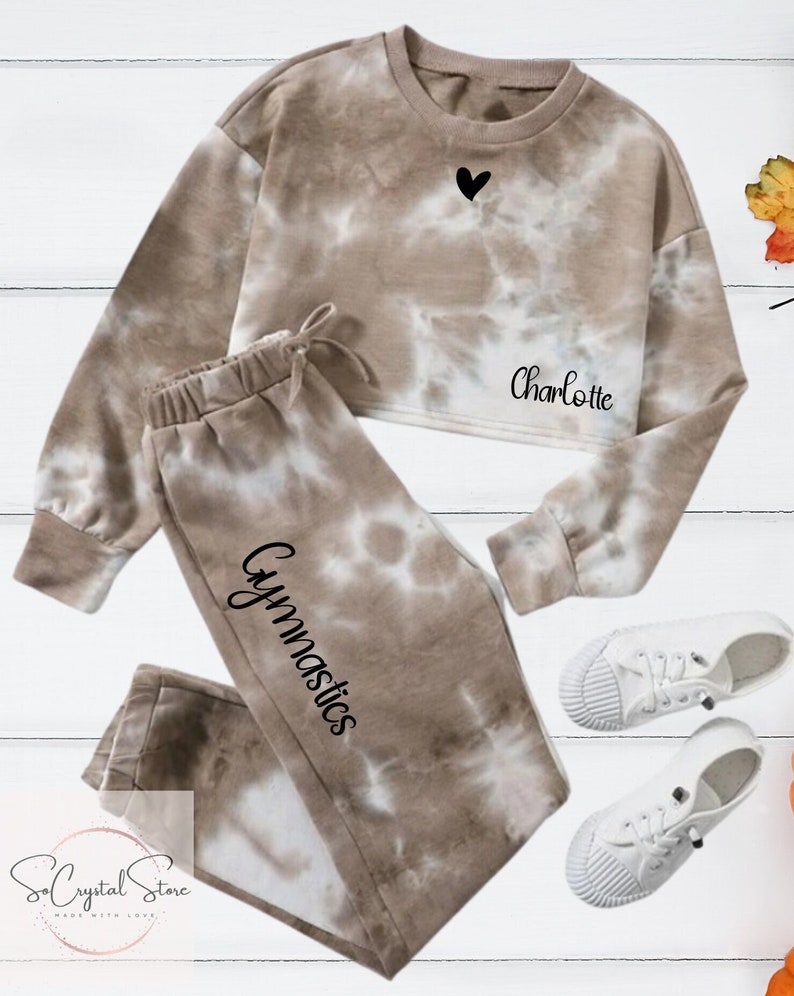 Cropped Tie-Dye Long Sleeves & Pants Set Custom Girl's Set for Gymnast Custom Girl's Set for Cheer Any Sports, Any Personalization image 1