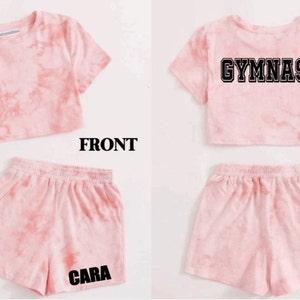 Gymnast Tie-Dye Cropped Tee & Shorts Set for Girls with Name Personalization