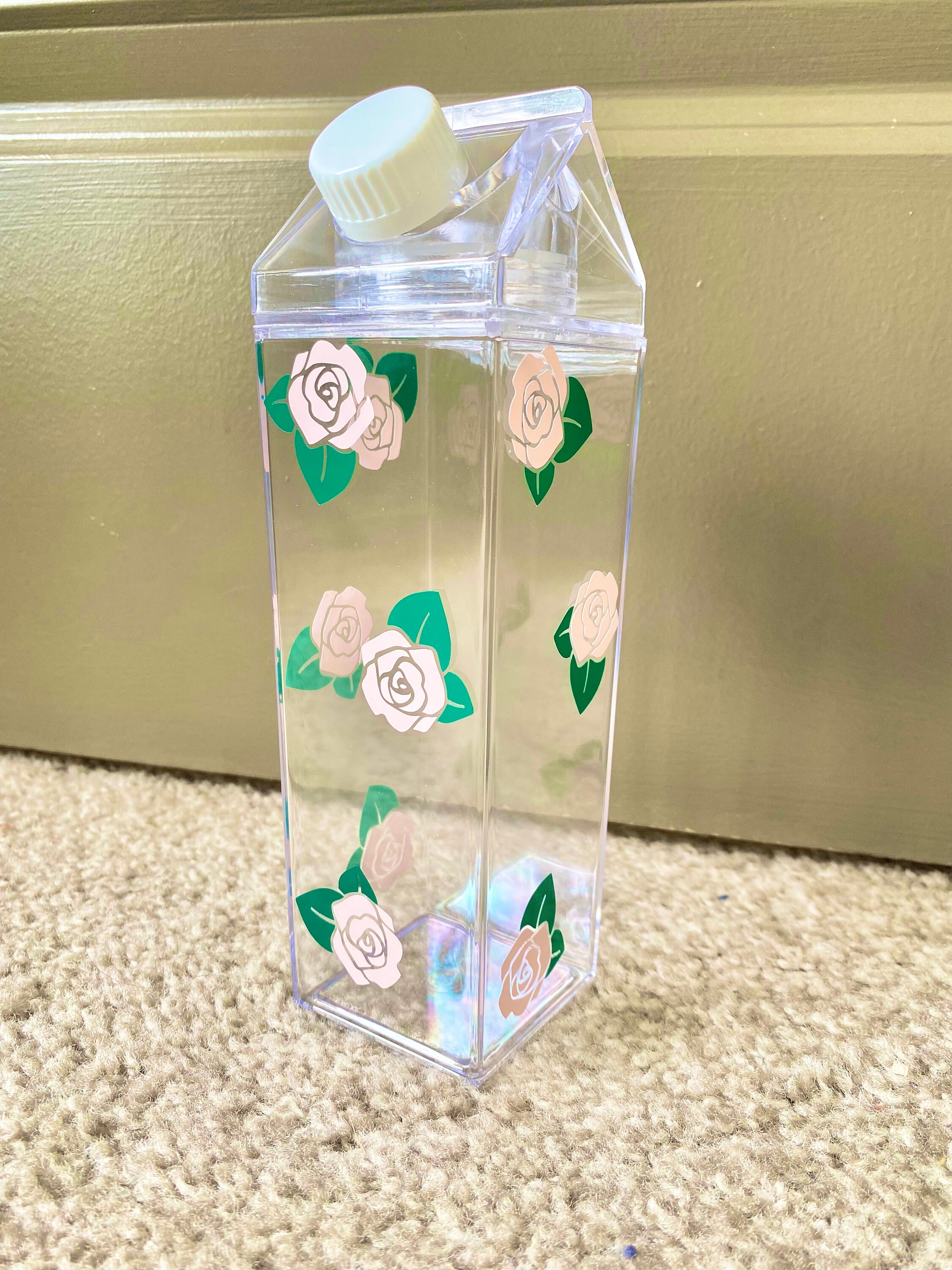 Floral Acrylic Milk Carton Water Bottle Personalized Water Etsy