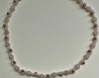 Rose Quartz Dainty Seed Bead Flower Choker Necklace