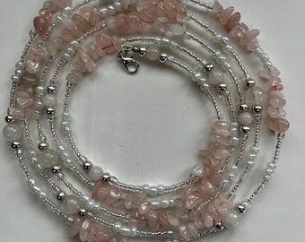 Rose Quartz Crystal Waist beads Rose Quartz Handmade Crystal Jewelry Gift for her Rose Quartz Jewelry Pink Waist beads Body Jewelry