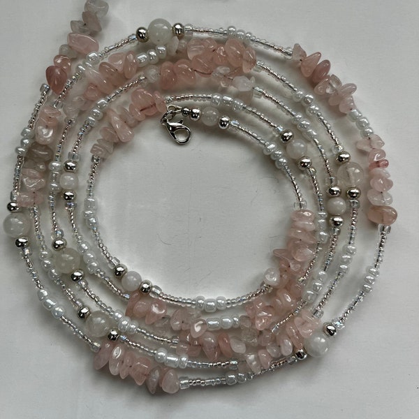 Rose Quartz Crystal Waist beads Rose Quartz Handmade Crystal Jewelry Gift for her Rose Quartz Jewelry Pink Waist beads Body Jewelry