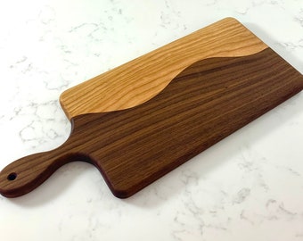 Wood Cheese Board, Charcuterie Board, Walnut & Cherry Curved Two-Tone