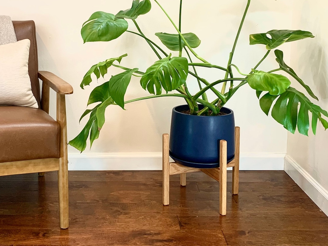 Short Mid Century Modern Plant Stand - Walnut, Maple, Oak Solid Wood - Etsy