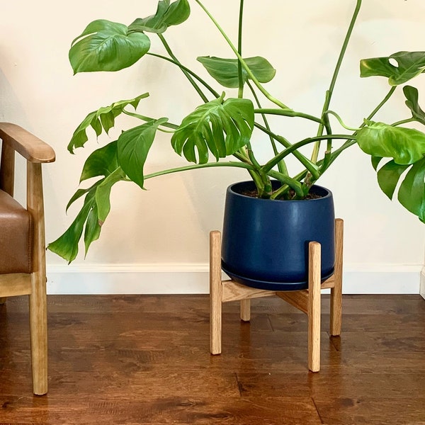 Short Mid Century Modern Plant Stand - Walnut, Maple, Oak Solid Wood