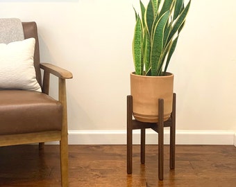 Medium Mid Century Modern Plant Stand - Walnut, Maple, Oak Solid Wood