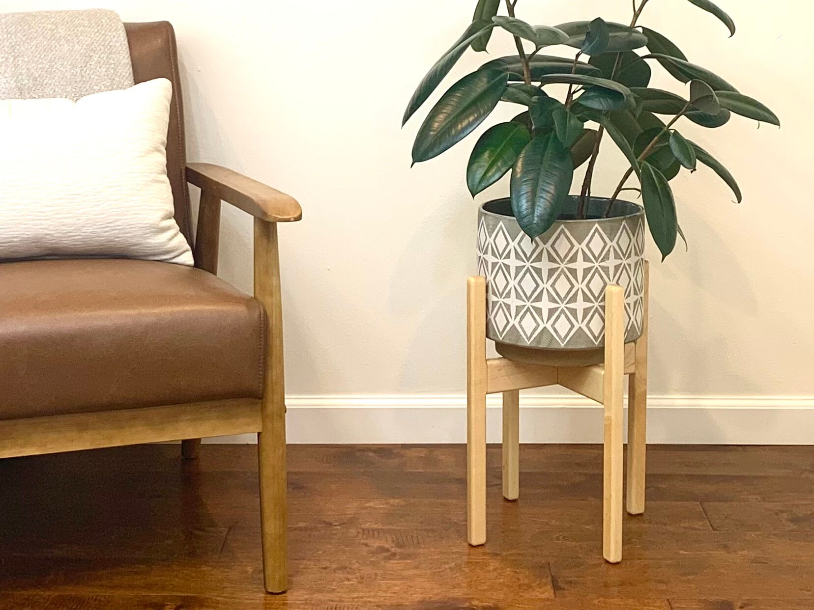 Medium Mid Century Modern Plant Stand - Walnut, Maple, Oak Solid Wood ...