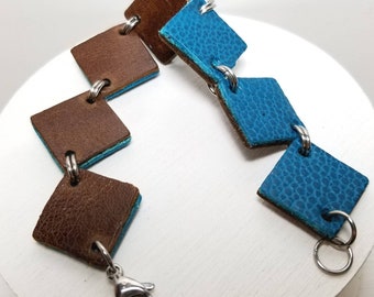 Leather Bracelet, Upcycled Leather Bracelet, Repurposed Leather Bracelet, Leather Link Bracelet, Leather Bracelets, Colored Leather Bracelet