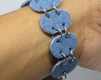 Denim Bracelet, Repurposed Denim Bracelet, Upcycled Denim Bracelet, Denim Link Bracelet, Denim Bracelets