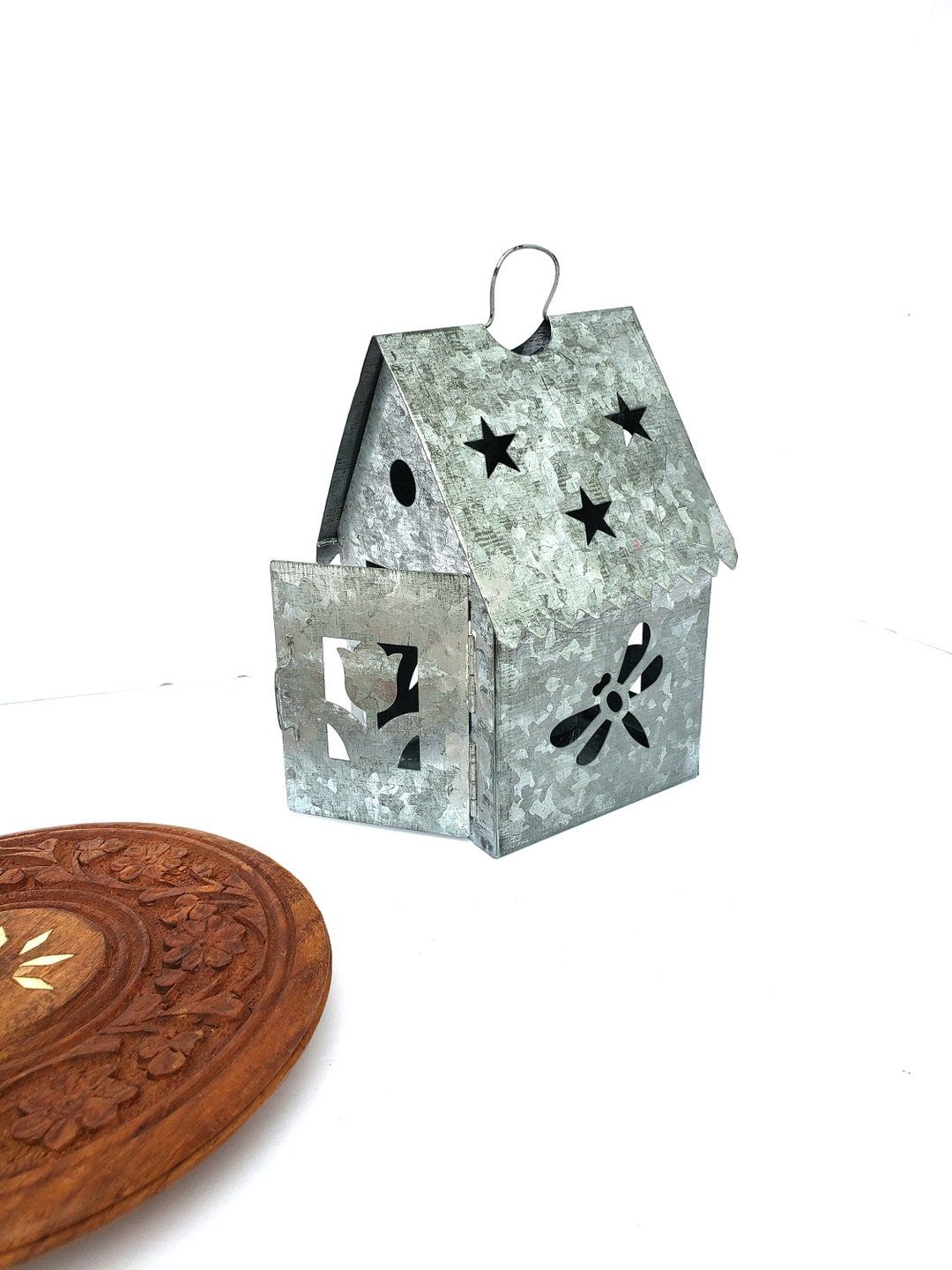 Vintage Tin House Tin Tea Light House Tin Cottage Wood Etsy