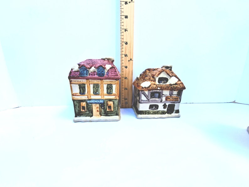 Village Tea Light Houses, Set of 5, Christmas Village, Ceramic Tealight