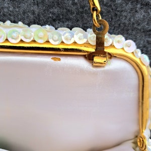 Vintage Beaded Bridal Clutch, Bridal purse, Beaded evening bag, white wedding purse image 5