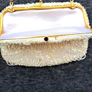 Vintage Beaded Bridal Clutch, Bridal purse, Beaded evening bag, white wedding purse image 4