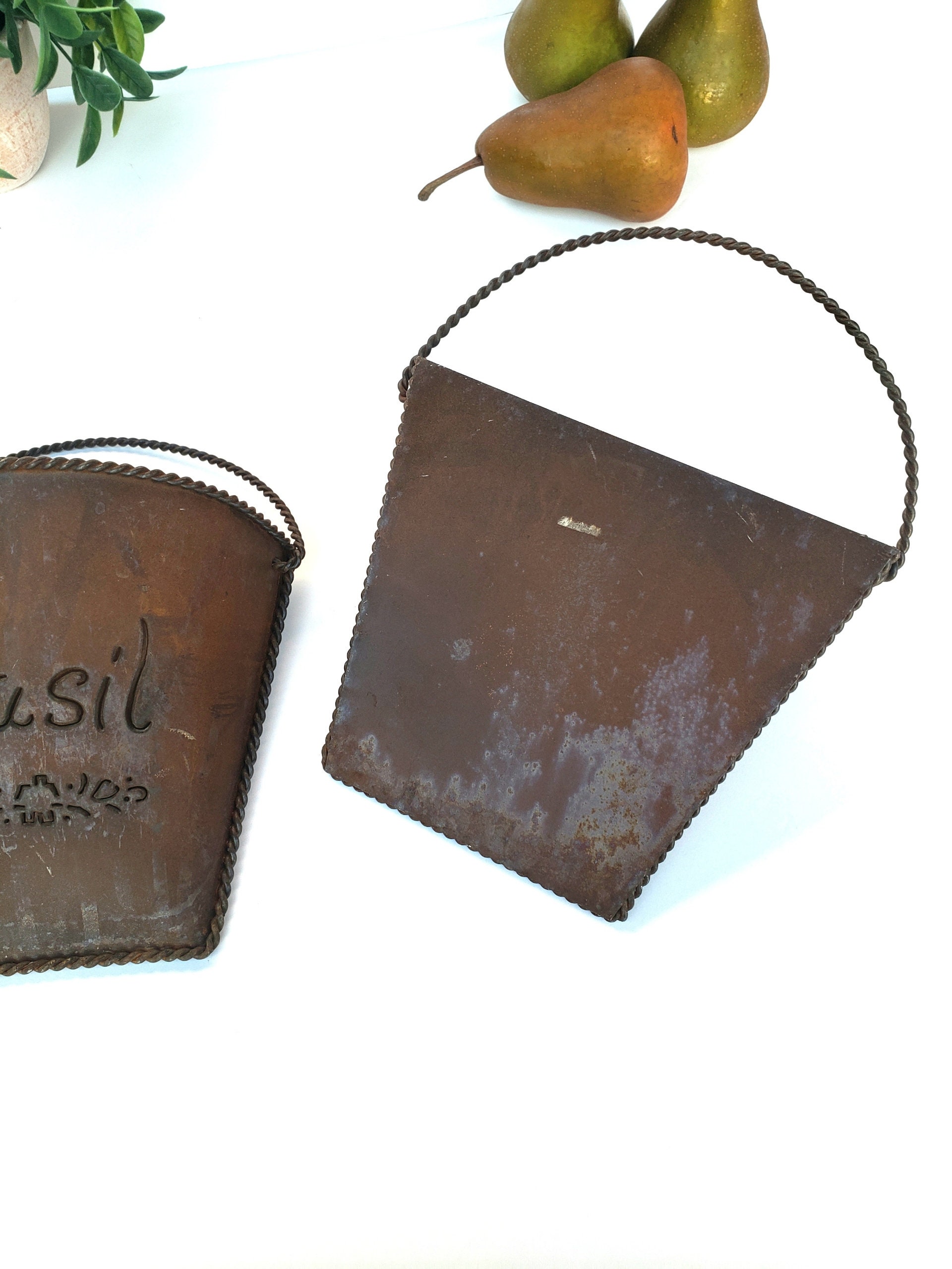 Rusty Red Metal Wall Bucket, Door Bucket Wall Pocket , Metal Hanging
