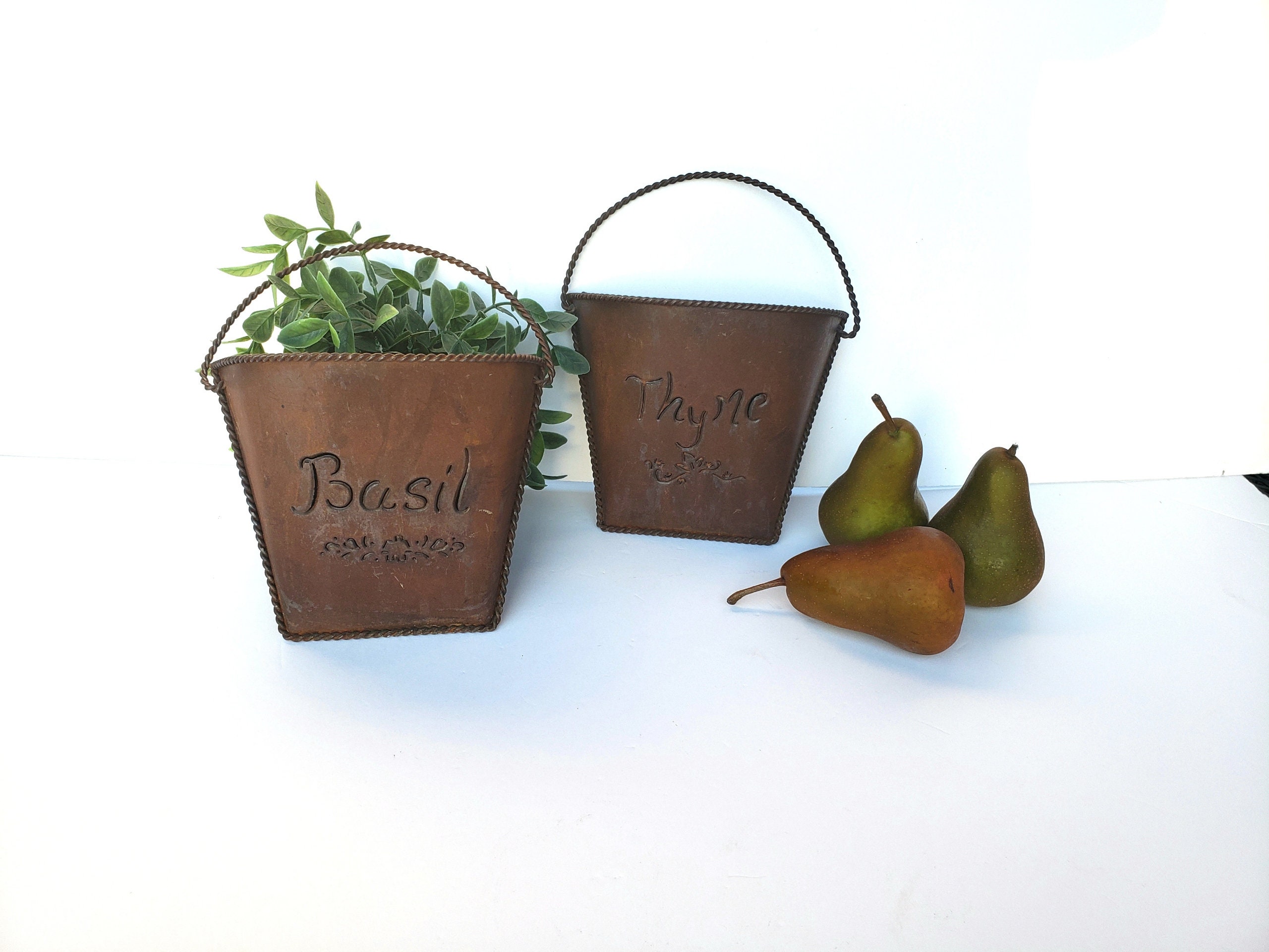 Rusty Red Metal Wall Bucket, Door Bucket Wall Pocket , Metal Hanging