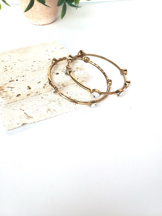 set of 2 rhinestone bangles antique gold plated b… - image 4