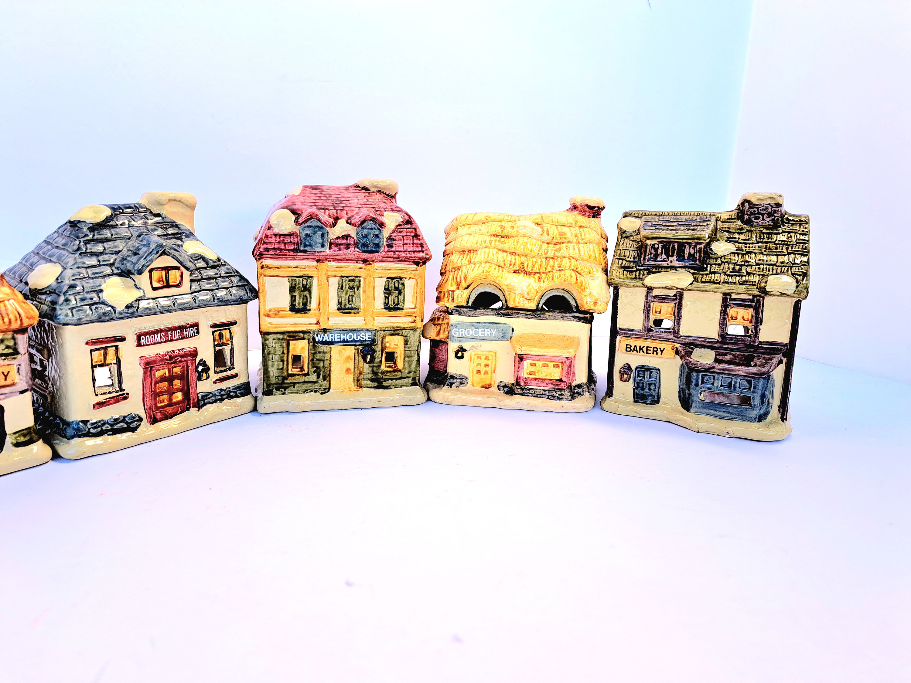 Village Tea Light Houses, Set of 5, Christmas Village, Ceramic Tealight Houses Etsy