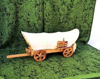 Vintage Conestoga Wagon, südwestliche Skulptur, wilde Westen Dekor, Holzskulptur Kunst, Postkutsche