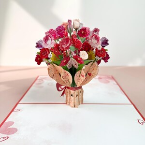 Rose Bouquet pop-up card, Anniversary Gift Card, Mother day,Gift for mom, Gift for Her.