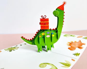 Dinosaur and a Giftbox Pop-up Card, 3D Card Birthday Gift, Gift for Kids, Grandson's Birthday