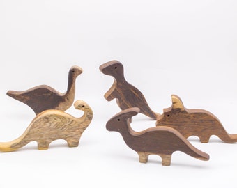 Wooden Dinosaur Toys | Eco-Friendly Montessori Playset | Natural Wood Gift