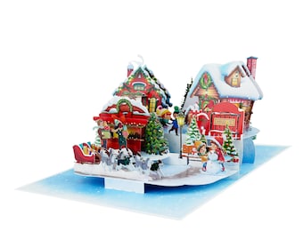 Handmade Gingerbread Town 3D Pop-Up Card | Unique Winter Village Keepsake | Gingerbread Town Greeting
