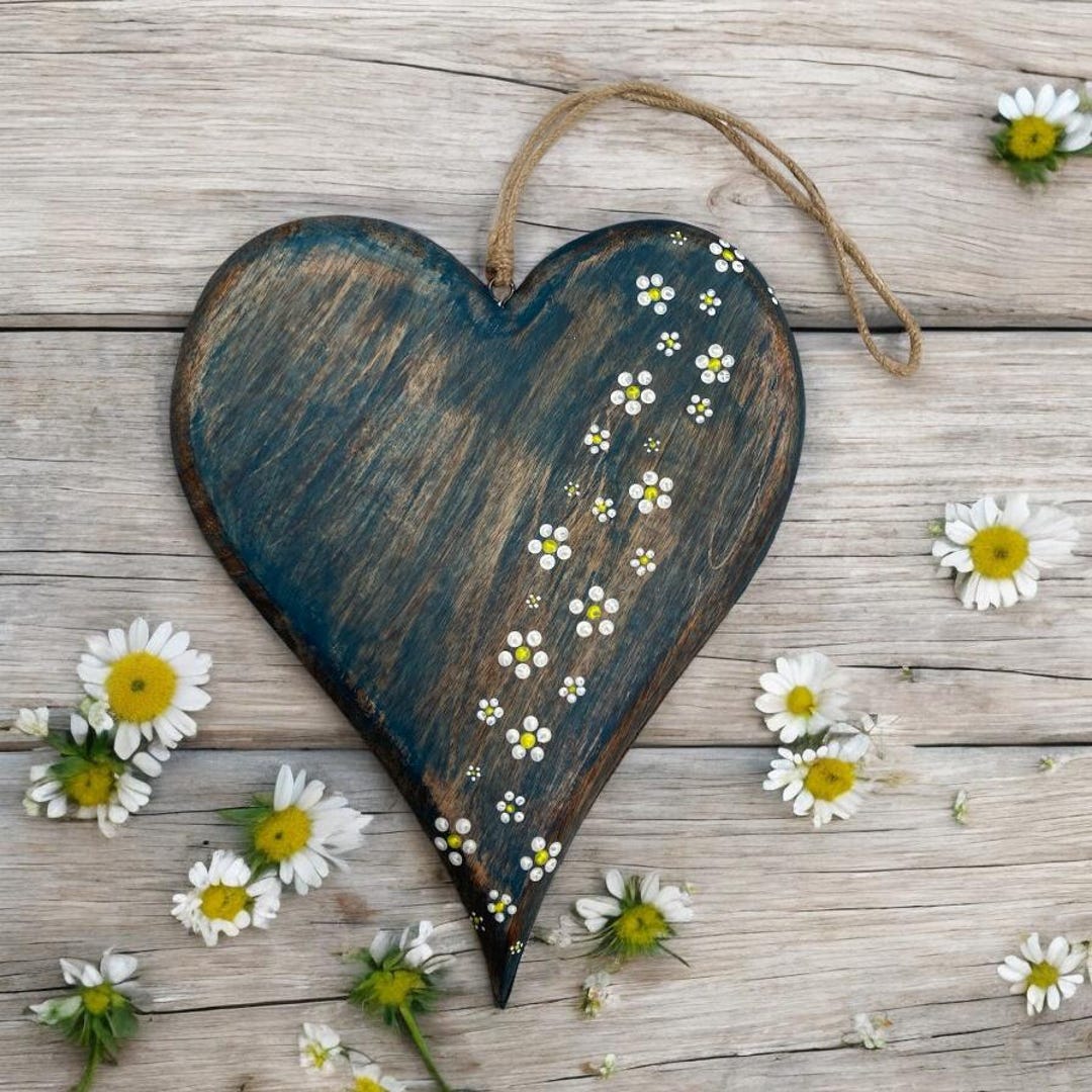 Rustic Love Rustic Love: Artfully Painted Wooden Heart With Delicate Floral Accents ...