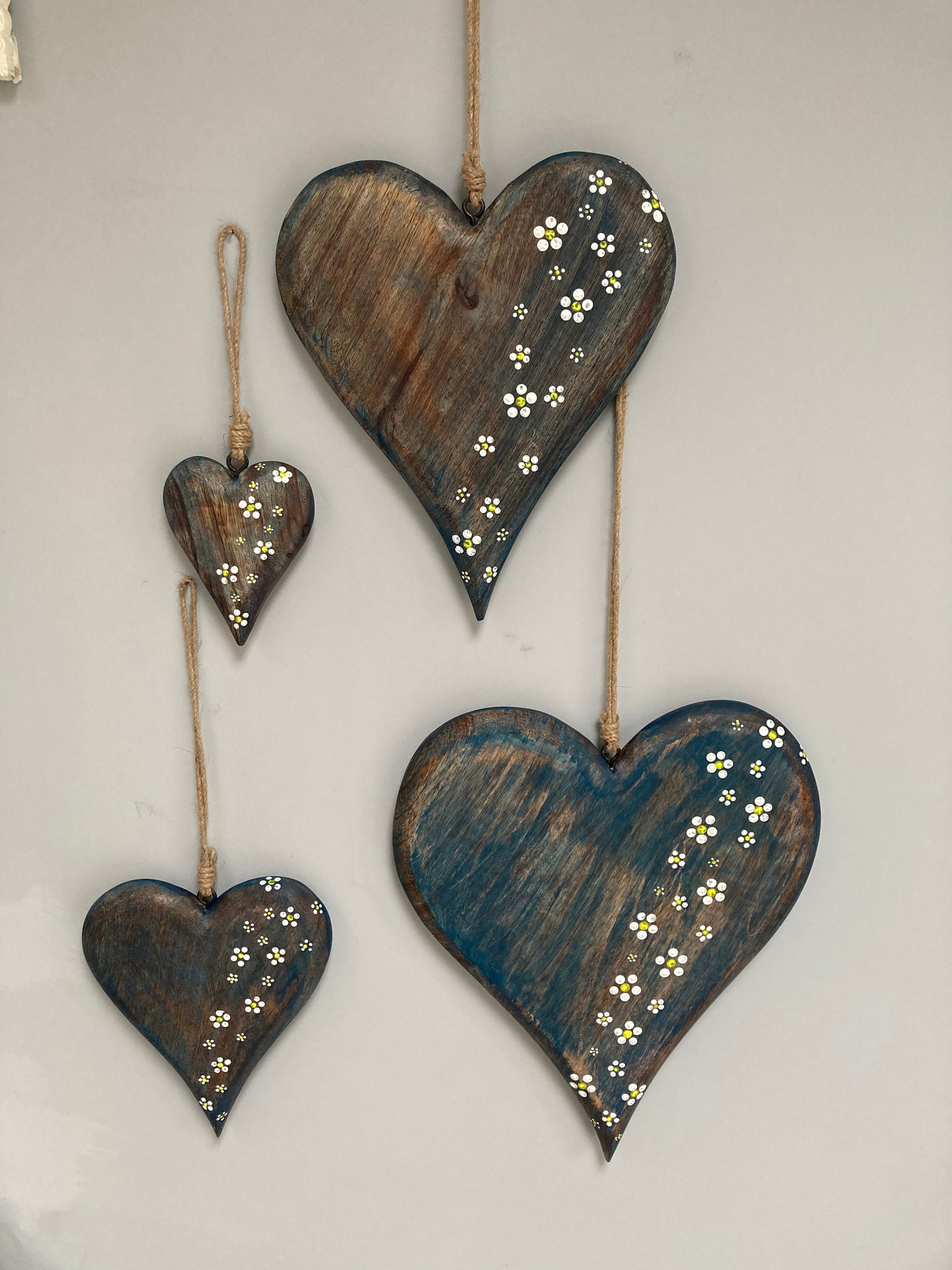 Small Rustic Heart Rustic Love: Artfully Painted Wooden Heart With Delicate Floral Accents ...