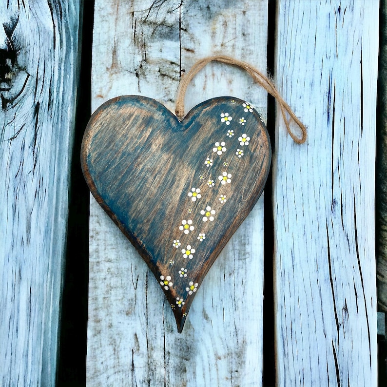 Rustic Heart Design Rustic Love: Artfully Painted Wooden Heart With Delicate Floral Accents ...