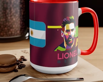 MessiQatar 2022- Two-Tone Coffee Mugs 15oz, WorldCup Qatar2022 Accent Mug, Beutiful Gift, Casual, Unisex Cup, Enjoy WorldCup