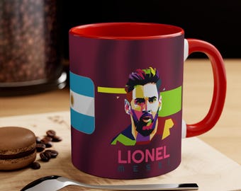 messi WM 2022 Argentinien Flagge Tasse | Buntes Fußball Spieler Design