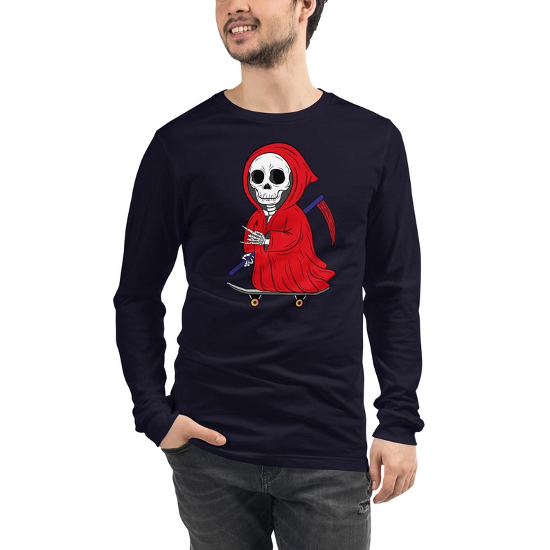 Scare Halloween Red Unisex Long Sleeve Tee, Unisex Long Sleeve Tee, Casual Long Sleeve Tee, Gift for Women & Men image 3