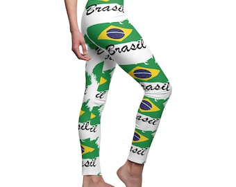 Leggings med Brasiliens flagga | Mönster med färgstänk och brasiliansk karta